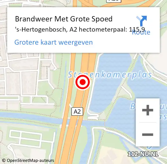 Locatie op kaart van de 112 melding: Brandweer Met Grote Spoed Naar 's-Hertogenbosch, A2 hectometerpaal: 115,9 op 2 november 2022 13:36