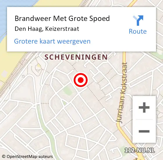 Locatie op kaart van de 112 melding: Brandweer Met Grote Spoed Naar Den Haag, Keizerstraat op 2 november 2022 14:33