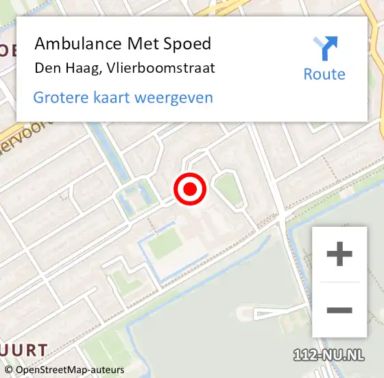 Locatie op kaart van de 112 melding: Ambulance Met Spoed Naar Den Haag, Vlierboomstraat op 2 november 2022 15:37