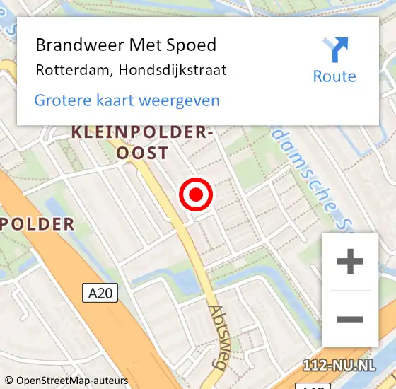 Locatie op kaart van de 112 melding: Brandweer Met Spoed Naar Rotterdam, Hondsdijkstraat op 2 november 2022 18:26