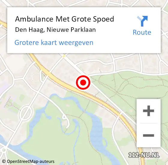 Locatie op kaart van de 112 melding: Ambulance Met Grote Spoed Naar Den Haag, Nieuwe Parklaan op 2 november 2022 19:15