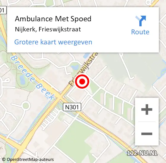 Locatie op kaart van de 112 melding: Ambulance Met Spoed Naar Nijkerk, Frieswijkstraat op 2 november 2022 19:34