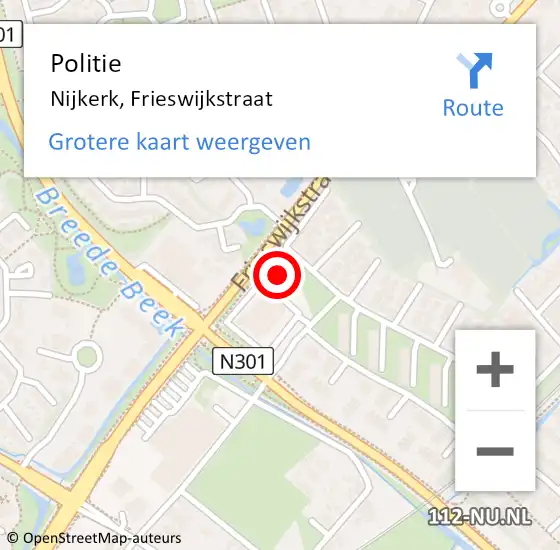 Locatie op kaart van de 112 melding: Politie Nijkerk, Frieswijkstraat op 2 november 2022 19:38