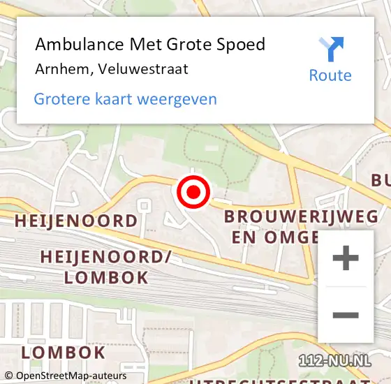 Locatie op kaart van de 112 melding: Ambulance Met Grote Spoed Naar Arnhem, Veluwestraat op 2 november 2022 20:30