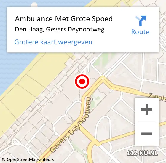 Locatie op kaart van de 112 melding: Ambulance Met Grote Spoed Naar Den Haag, Gevers Deynootweg op 2 november 2022 20:35