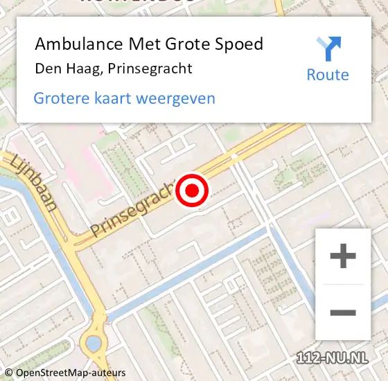 Locatie op kaart van de 112 melding: Ambulance Met Grote Spoed Naar Den Haag, Prinsegracht op 2 november 2022 21:37