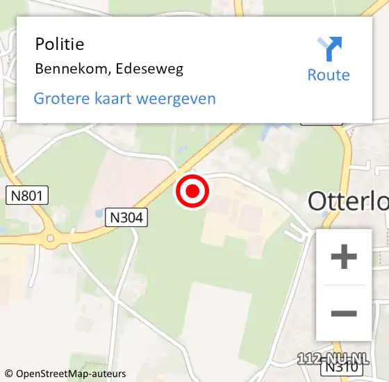 Locatie op kaart van de 112 melding: Politie Bennekom, Edeseweg op 2 november 2022 22:16
