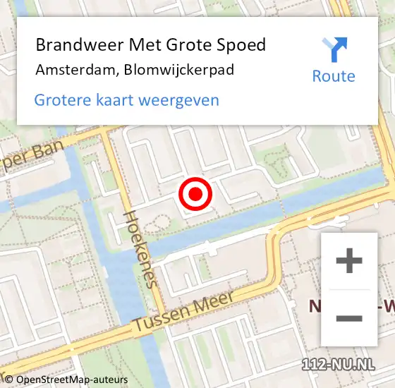 Locatie op kaart van de 112 melding: Brandweer Met Grote Spoed Naar Amsterdam, Blomwijckerpad op 2 november 2022 23:30
