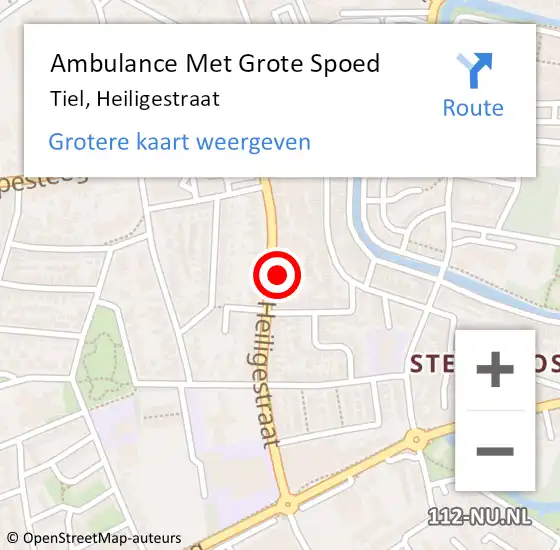 Locatie op kaart van de 112 melding: Ambulance Met Grote Spoed Naar Tiel, Heiligestraat op 2 november 2022 23:48