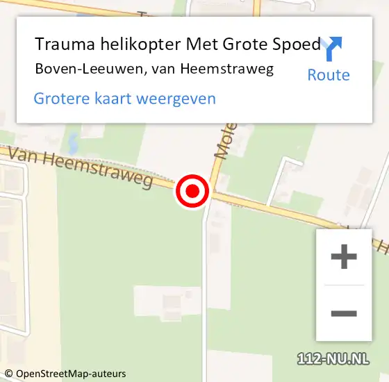 Locatie op kaart van de 112 melding: Trauma helikopter Met Grote Spoed Naar Boven-Leeuwen, van Heemstraweg op 3 november 2022 01:35
