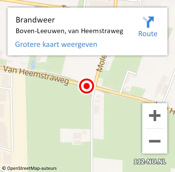 Locatie op kaart van de 112 melding: Brandweer Boven-Leeuwen, van Heemstraweg op 3 november 2022 02:13