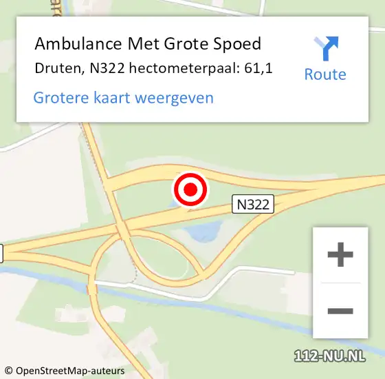 Locatie op kaart van de 112 melding: Ambulance Met Grote Spoed Naar Druten, N322 hectometerpaal: 61,1 op 3 november 2022 05:43