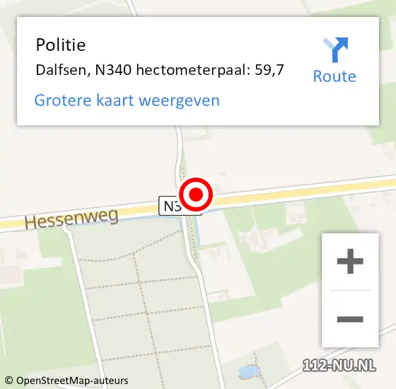 Locatie op kaart van de 112 melding: Politie Dalfsen, N340 hectometerpaal: 59,7 op 3 november 2022 09:05