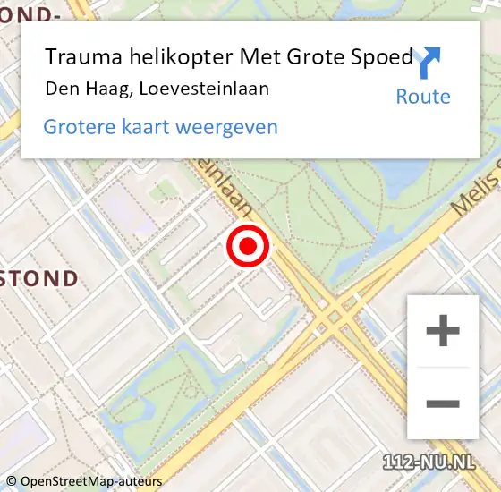 Locatie op kaart van de 112 melding: Trauma helikopter Met Grote Spoed Naar Den Haag, Loevesteinlaan op 3 november 2022 11:44
