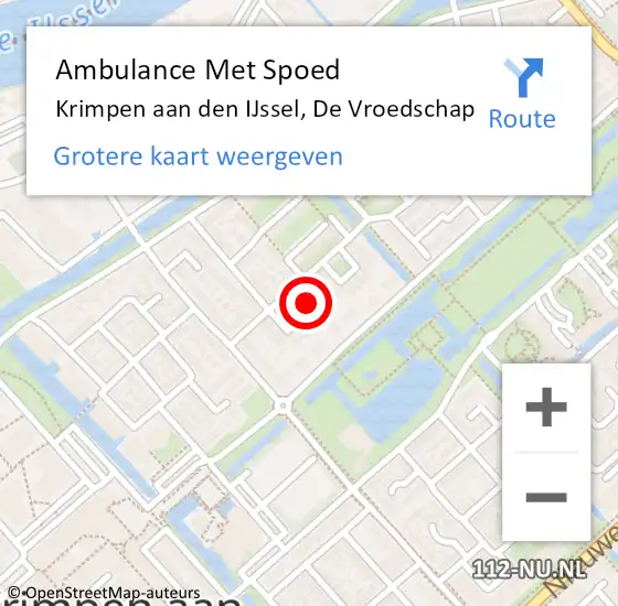 Locatie op kaart van de 112 melding: Ambulance Met Spoed Naar Krimpen aan den IJssel, De Vroedschap op 3 november 2022 12:45