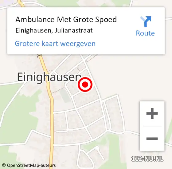 Locatie op kaart van de 112 melding: Ambulance Met Grote Spoed Naar Einighausen, Julianastraat op 3 augustus 2014 19:04