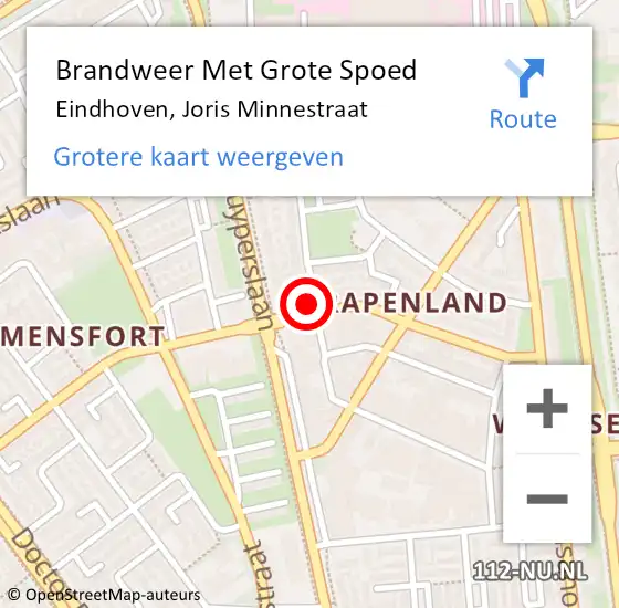 Locatie op kaart van de 112 melding: Brandweer Met Grote Spoed Naar Eindhoven, Joris Minnestraat op 3 november 2022 13:18