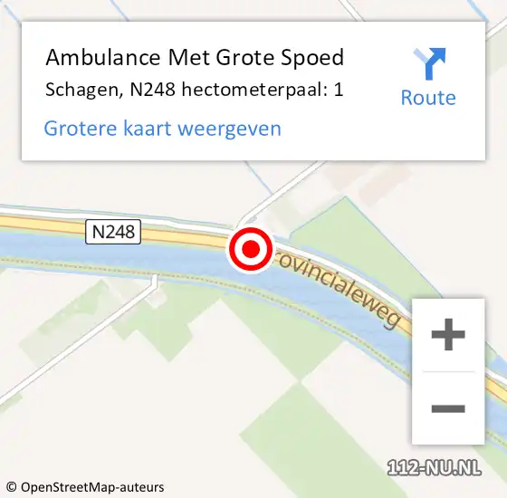 Locatie op kaart van de 112 melding: Ambulance Met Grote Spoed Naar Schagen, N248 hectometerpaal: 1 op 3 november 2022 13:21