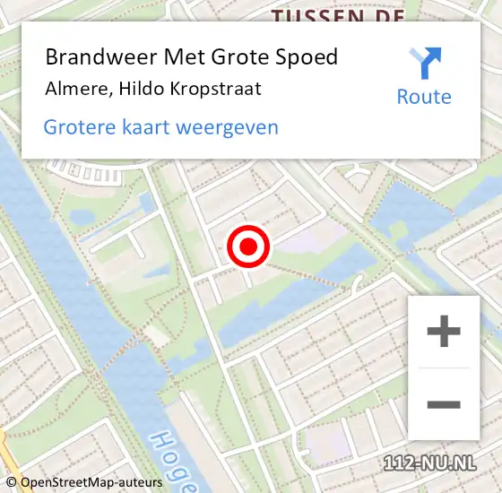 Locatie op kaart van de 112 melding: Brandweer Met Grote Spoed Naar Almere, Hildo Kropstraat op 3 november 2022 13:27