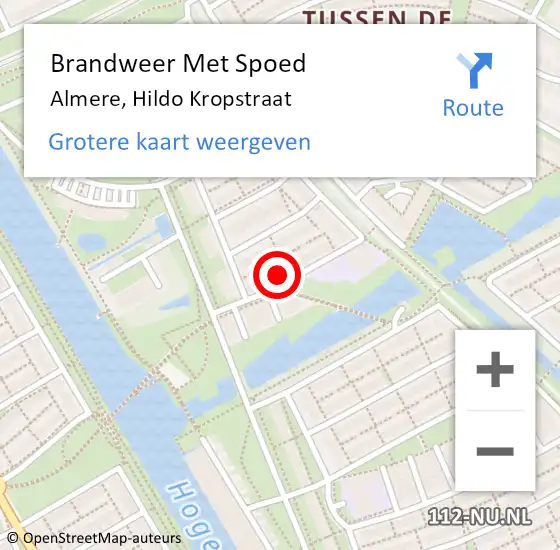 Locatie op kaart van de 112 melding: Brandweer Met Spoed Naar Almere, Hildo Kropstraat op 3 november 2022 13:57