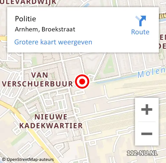 Locatie op kaart van de 112 melding: Politie Arnhem, Broekstraat op 3 november 2022 14:58