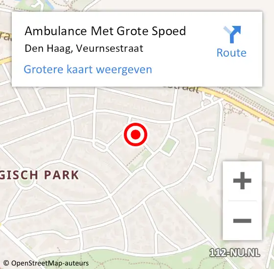Locatie op kaart van de 112 melding: Ambulance Met Grote Spoed Naar Den Haag, Veurnsestraat op 3 november 2022 15:06