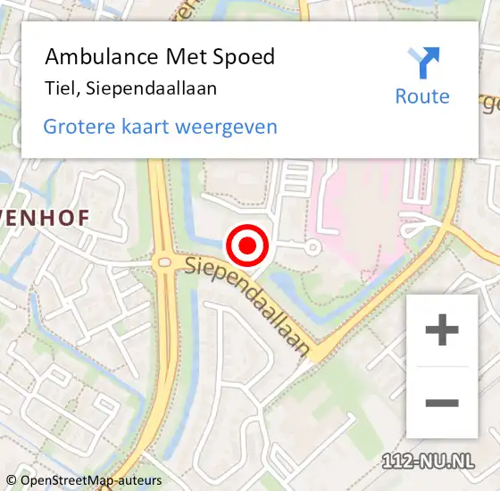 Locatie op kaart van de 112 melding: Ambulance Met Spoed Naar Tiel, Siependaallaan op 3 november 2022 15:18