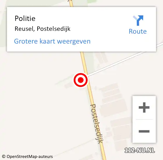 Locatie op kaart van de 112 melding: Politie Reusel, Postelsedijk op 3 november 2022 15:28