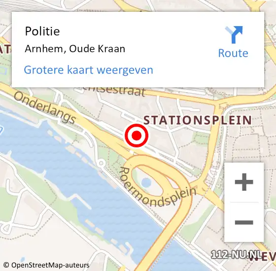 Locatie op kaart van de 112 melding: Politie Arnhem, Oude Kraan op 3 november 2022 15:35