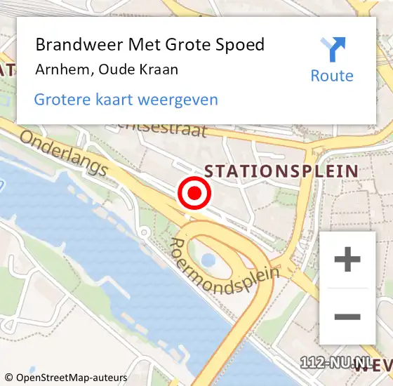 Locatie op kaart van de 112 melding: Brandweer Met Grote Spoed Naar Arnhem, Oude Kraan op 3 november 2022 15:38