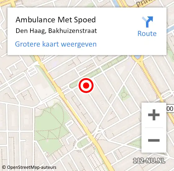 Locatie op kaart van de 112 melding: Ambulance Met Spoed Naar Den Haag, Bakhuizenstraat op 3 november 2022 16:02