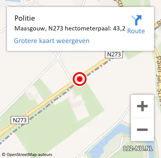 Locatie op kaart van de 112 melding: Politie Maasgouw, N273 hectometerpaal: 43,2 op 3 november 2022 16:17