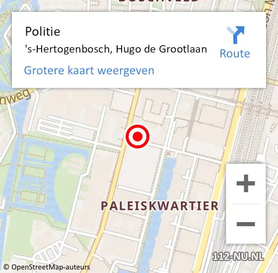 Locatie op kaart van de 112 melding: Politie 's-Hertogenbosch, Hugo de Grootlaan op 3 november 2022 16:38