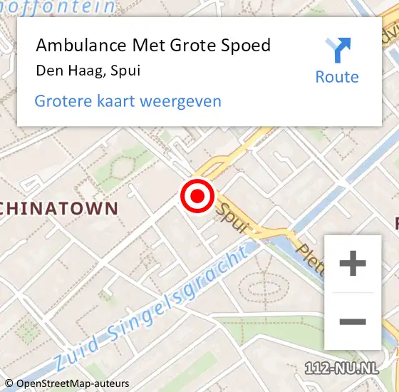 Locatie op kaart van de 112 melding: Ambulance Met Grote Spoed Naar Den Haag, Spui op 3 november 2022 17:21