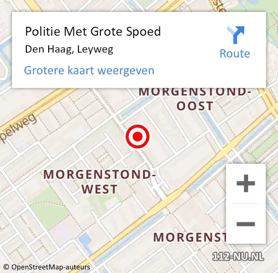 Locatie op kaart van de 112 melding: Politie Met Grote Spoed Naar Den Haag, Leyweg op 3 november 2022 18:44