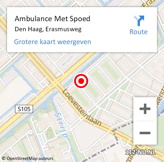 Locatie op kaart van de 112 melding: Ambulance Met Spoed Naar Den Haag, Erasmusweg op 3 november 2022 18:51