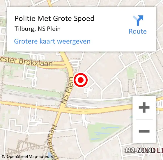Locatie op kaart van de 112 melding: Politie Met Grote Spoed Naar Tilburg, NS Plein op 3 november 2022 20:06