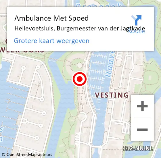 Locatie op kaart van de 112 melding: Ambulance Met Spoed Naar Hellevoetsluis, Burgemeester van der Jagtkade op 3 november 2022 20:52