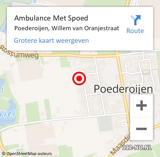 Locatie op kaart van de 112 melding: Ambulance Met Spoed Naar Poederoijen, Willem van Oranjestraat op 3 november 2022 21:34