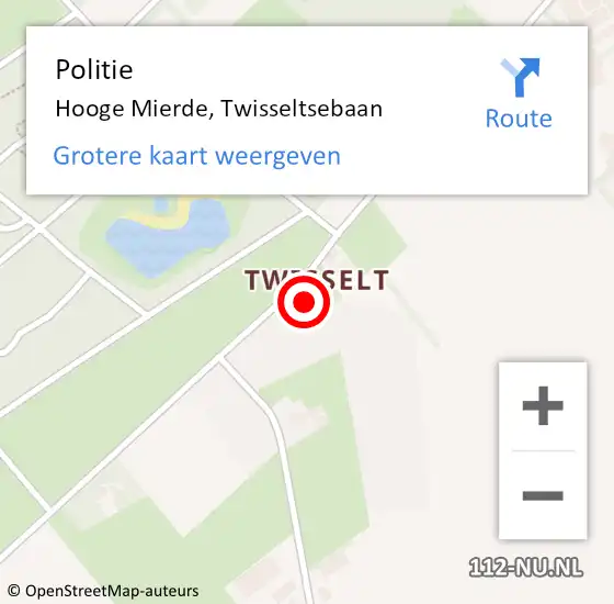 Locatie op kaart van de 112 melding: Politie Hooge Mierde, Twisseltsebaan op 3 november 2022 21:35
