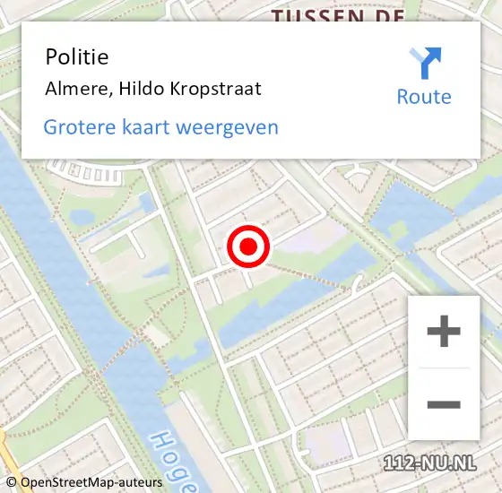 Locatie op kaart van de 112 melding: Politie Almere, Hildo Kropstraat op 3 november 2022 22:14
