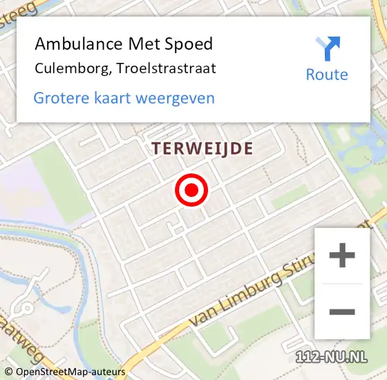 Locatie op kaart van de 112 melding: Ambulance Met Spoed Naar Culemborg, Troelstrastraat op 3 november 2022 23:19