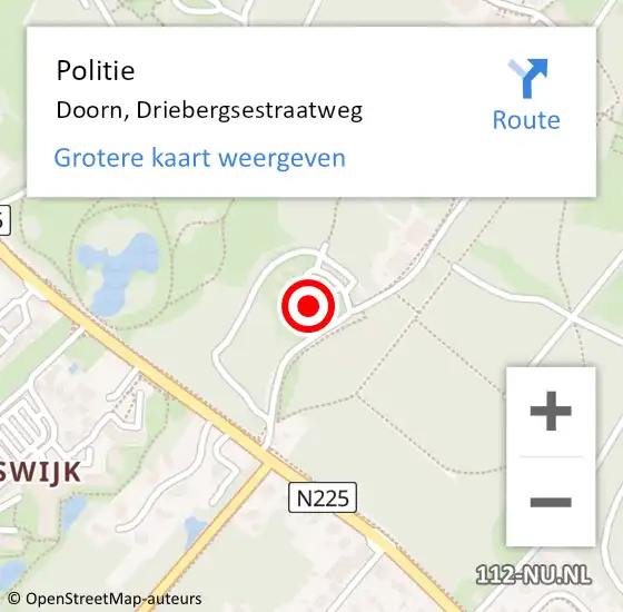 Locatie op kaart van de 112 melding: Politie Doorn, Driebergsestraatweg op 3 november 2022 23:39