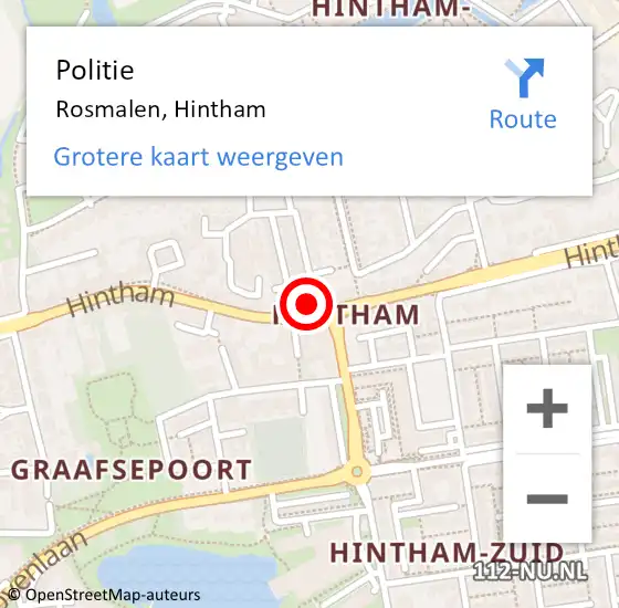 Locatie op kaart van de 112 melding: Politie Rosmalen, Hintham op 4 november 2022 06:55
