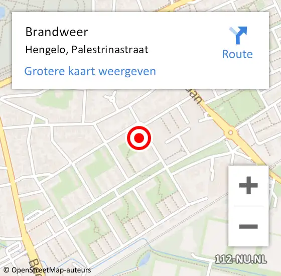 Locatie op kaart van de 112 melding: Brandweer Hengelo, Palestrinastraat op 4 november 2022 07:56