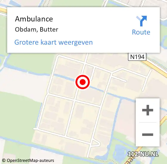 Locatie op kaart van de 112 melding: Ambulance Obdam, Butter op 4 november 2022 09:35