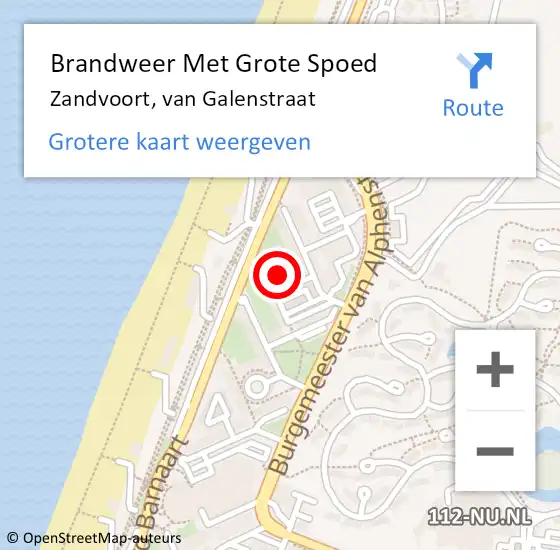 Locatie op kaart van de 112 melding: Brandweer Met Grote Spoed Naar Zandvoort, van Galenstraat op 4 november 2022 10:17