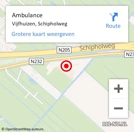 Locatie op kaart van de 112 melding: Ambulance Vijfhuizen, Schipholweg op 4 november 2022 12:35