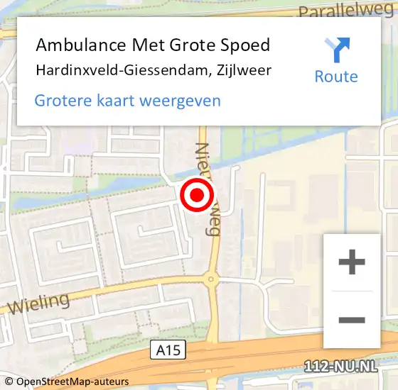 Locatie op kaart van de 112 melding: Ambulance Met Grote Spoed Naar Hardinxveld-Giessendam, Zijlweer op 4 november 2022 13:38
