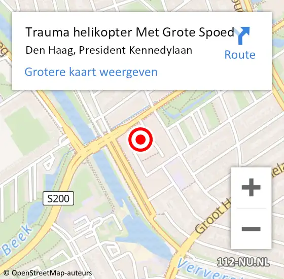 Locatie op kaart van de 112 melding: Trauma helikopter Met Grote Spoed Naar Den Haag, President Kennedylaan op 4 november 2022 13:58